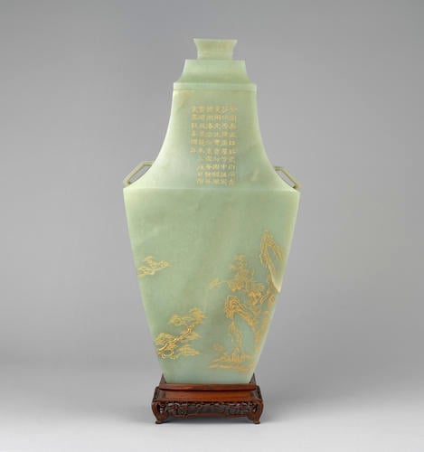 Vase and cover (with imperial inscription by the Qianlong emperor) and wood stand