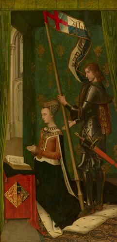 Master: The Trinity Altarpiece panels
Item: Margaret of Denmark, Queen of Scots, presented by St George (obverse)