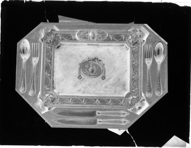 Glass plate negative of a caddinet belonging to Cardinal Henry Stuart Glass plate negative of a caddinet belonging to Cardinal Henry Stuart