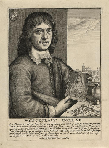 A portrait of Wenceslaus Hollar holding an etched plate