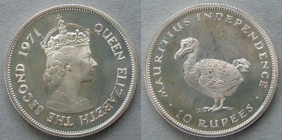 Mauritius. Proof 10 rupees 1971, commemorating the Independence