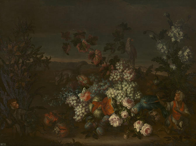 Still-Life with Fruit, Flowers, Animals and Birds in a Landscape