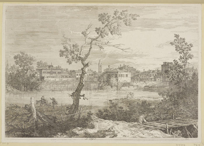 A view of a town on a river bank