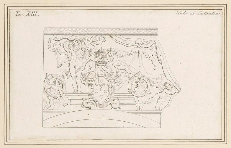 Master: The plan and frescoes of the Sala di Costantino in the Vatican
Item: Decoration above a window in the Sala di Costantino in the Vatican