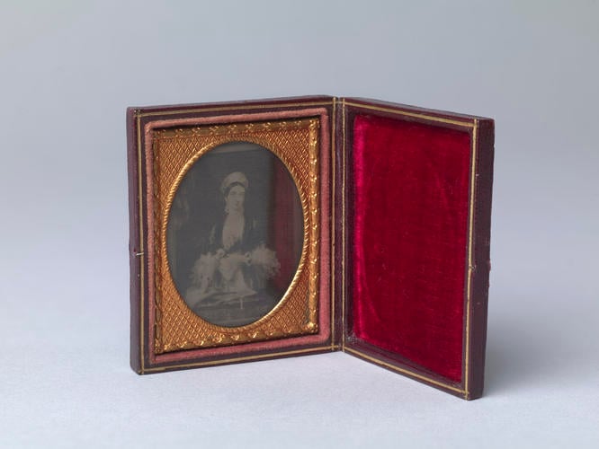 Leather case containing portrait of Queen Victoria (1819-1901)