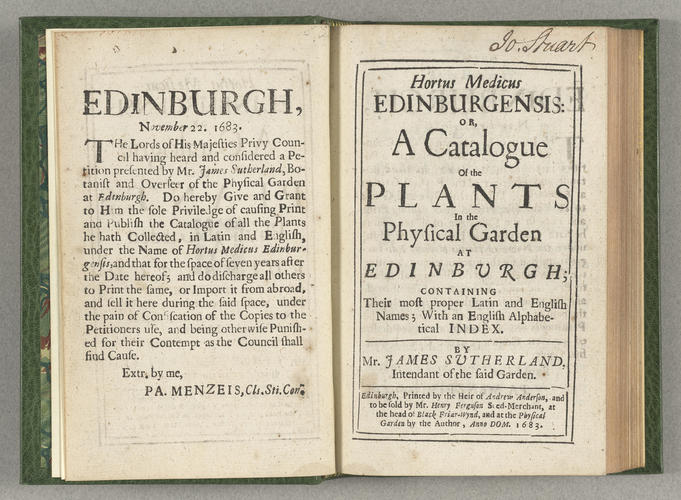 Hortus Medicus Edinburgensis : or, a catalogue of the plants in the Physical Garden at Edinburgh . . . / James Sutherland