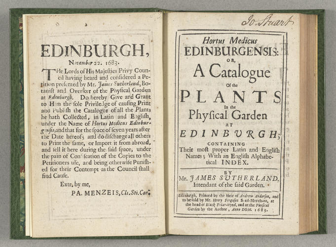 Hortus Medicus Edinburgensis : or, a catalogue of the plants in the Physical Garden at Edinburgh . . . / James Sutherland Hortus Medicus Edinburgensis : or, a catalogue of the plants in the Physical Garden at Edinburgh . . . / James Sutherland