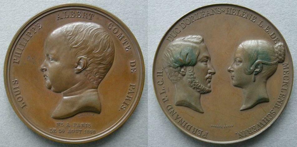 France. Medal commemorating the birth of the Count of Paris, 1838