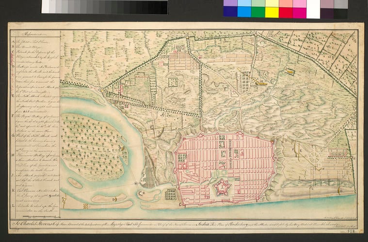 Map of Pondicherry, 1760-61 (Puducherry, Tamil N?du, India) 11?55'48
