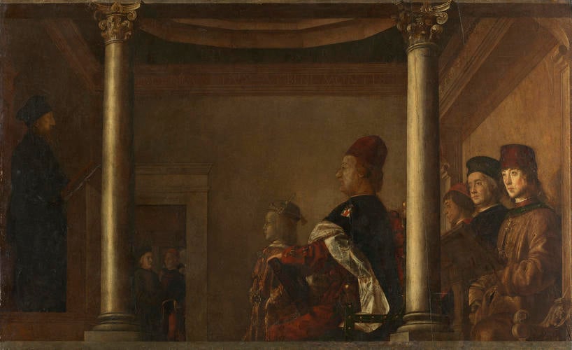 Federico da Montefeltro, Duke of Urbino, his Son Guidobaldo, and Others Listening to a Discourse