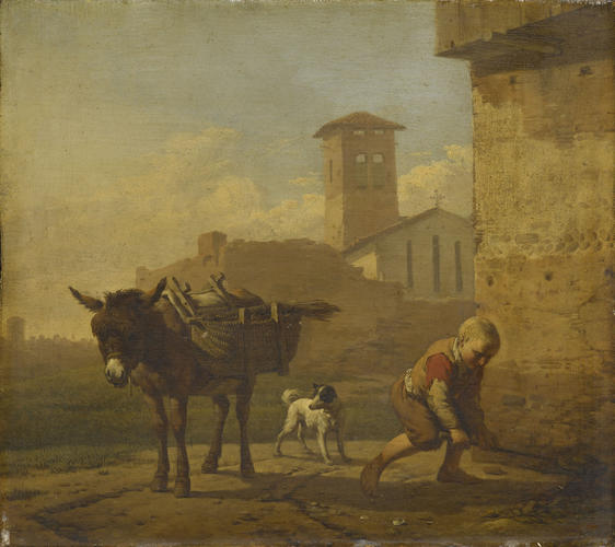 A Boy Loading an Ass in an Italian Village Street