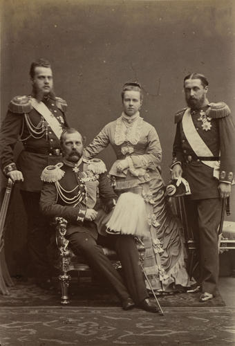 Alexander II, Emperor of Russia, Grand Duchess Maria Alexandrovna, Grand Duke Alexei Alexandrovich and Prince Alfred, Duke of Edinburgh