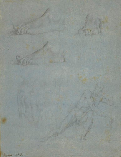 Studies of feet, a torso and a sleeping apostle for the Agony in the Garden Studies of feet, a torso and a sleeping apostle for the Agony in the Garden