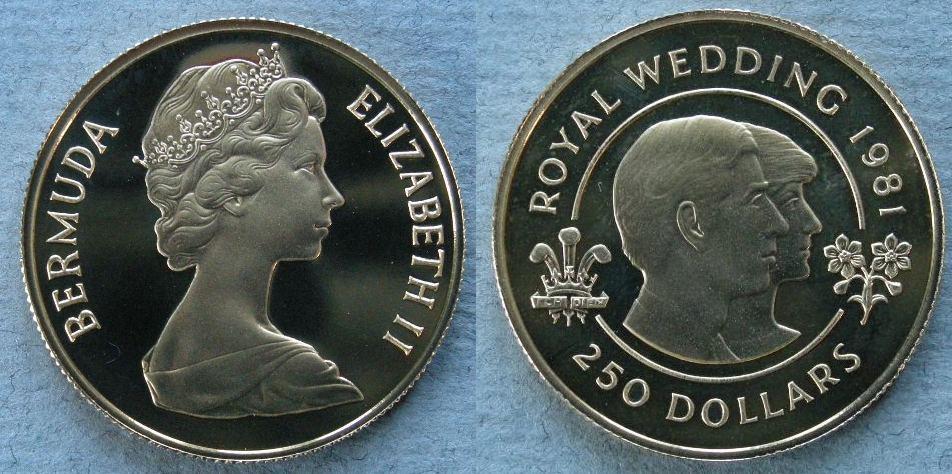 Bermuda. Proof $250, commemorating the marriage of H. R. H. The Prince of Wales and Lady Diana Spencer Bermuda. Proof $250, commemorating the marriage of H. R. H. The Prince of Wales and Lady Diana Spencer
