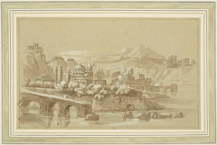 A landscape with a town by a river