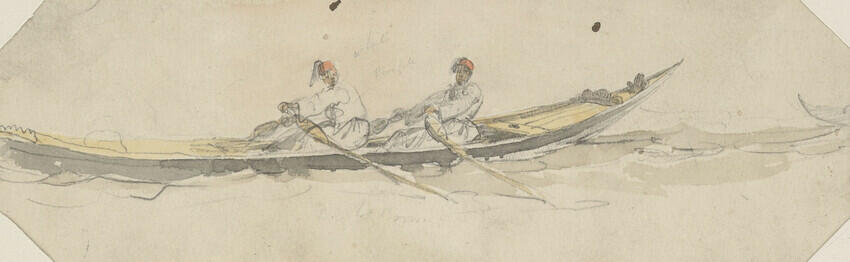 Two men rowing a skiff Two men rowing a skiff