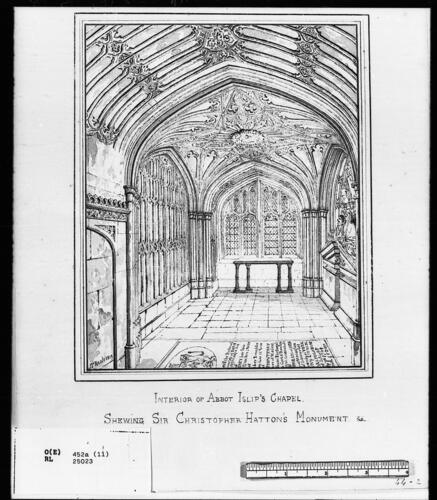 Westminster Abbey: Interior of Abbot Islip's Chapel, showing Sir Christopher Hatton's Monument