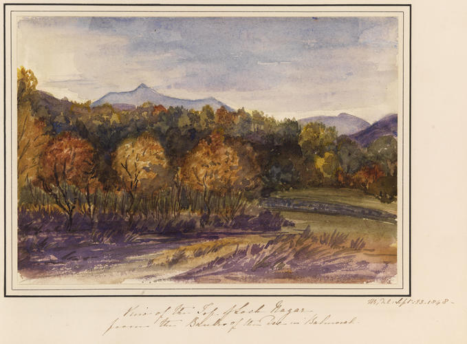 Item: View of the top of [Lochnagar] from the Banks of the the Dee in Balmoral