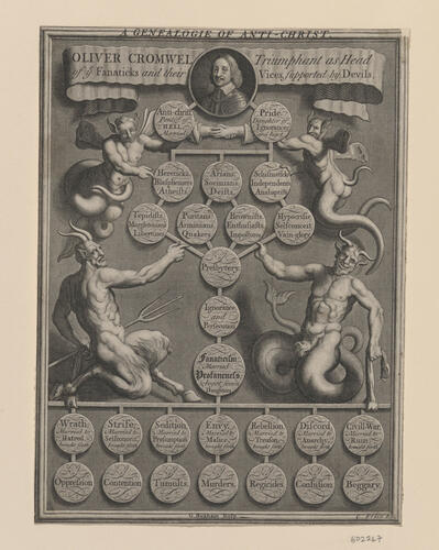 A GENEALOGIE OF ANTI-CHRIST : OLIVER CROMWEL Triumphant as Head of ye Fanaticks and their Vices, supported by Devils