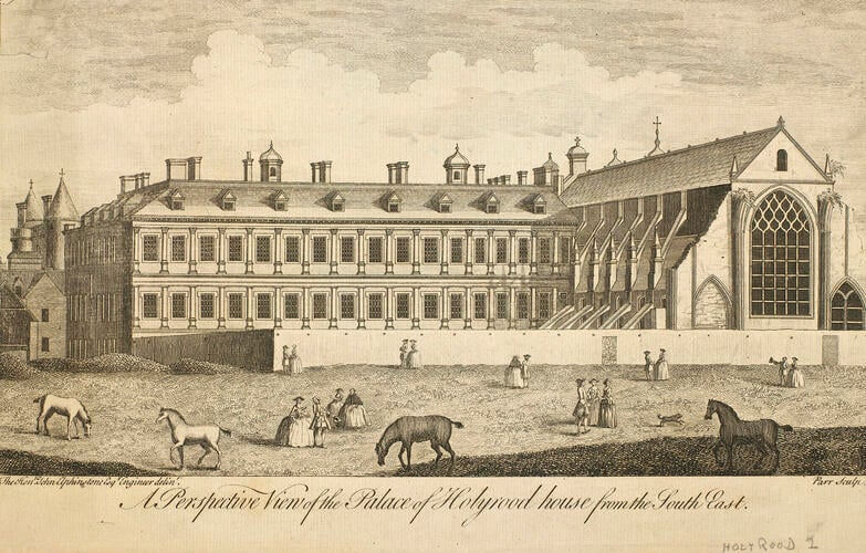 A perspective view of the palace of Holyrood House from the suth east