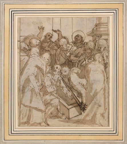 The twelve Apostles grouped round the empty Sarcophagus of the Virgin The twelve Apostles grouped round the empty Sarcophagus of the Virgin