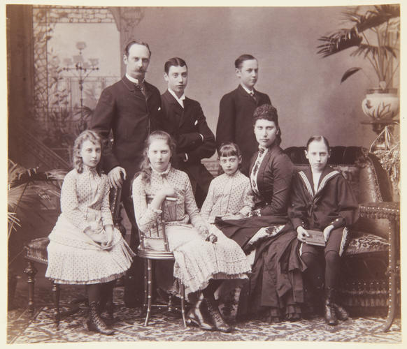 The Crown Prince and Princess of Denmark and their six eldest children, 1889. [Album: Photographic Portraits vol. 6/64 1888-1893]