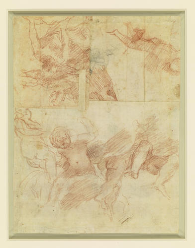 Recto: A female saint supported by putti on clouds. Verso: Three studies of angels and clouds Recto: A female saint supported by putti on clouds. Verso: Three studies of angels and clouds