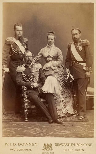 Alexander II, Emperor of Russia (1818-1881) with Prince Alfred, Duke of Edinburgh (1844-1900), Maria, Duchess of Edinburgh (1853-1920) and Grand Duke Alexei of Russia (1850-1908)