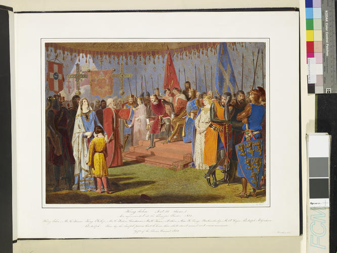 Scene from King John: the King refuses allegiance to the Pope