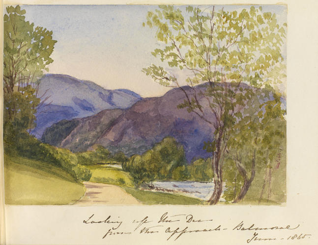 Master: SKETCHES FROM NATURE V. R. 1862 TO 1866
Item: Looking up the Dee from the approach - Balmoral