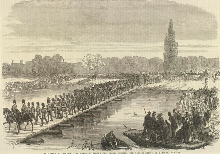 The Review at Windsor: The Queen Witnessing the Guards Crossing the Pontoon-Bridge at Datchet The Review at Windsor: The Queen Witnessing the Guards Crossing the Pontoon-Bridge at Datchet