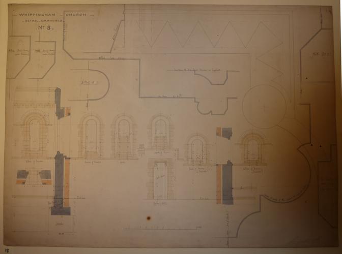 St Mildred's church, Whippingham: detail drawing no. 8 (nave and transept windows)