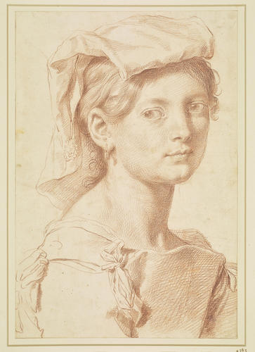 The head of a woman in peasant's dress
