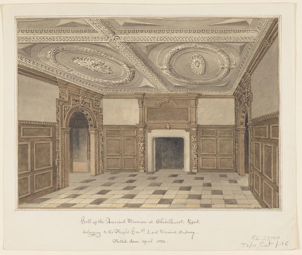 Hall of the ancient mansion at Chiselhurst, Kent, belonging to the Right Honble Lord Viscount Sidney. Pulled down April 1822