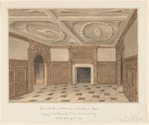 Hall of the ancient mansion at Chiselhurst, Kent, belonging to the Right Honble Lord Viscount Sidney. Pulled down April 1822