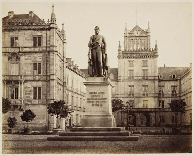 'Bildsaeule [sic] Herzog's Ernst I'; Statue of Ernest I in front of the Palace at Coburg