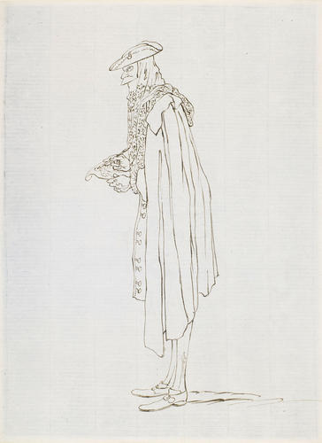 A self-portrait in carnival costume, sketching