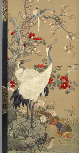 Embroidered folding screen