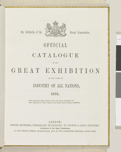 Official Catalogue of the Great Exhibition of the works of Industry of all nations, 1851