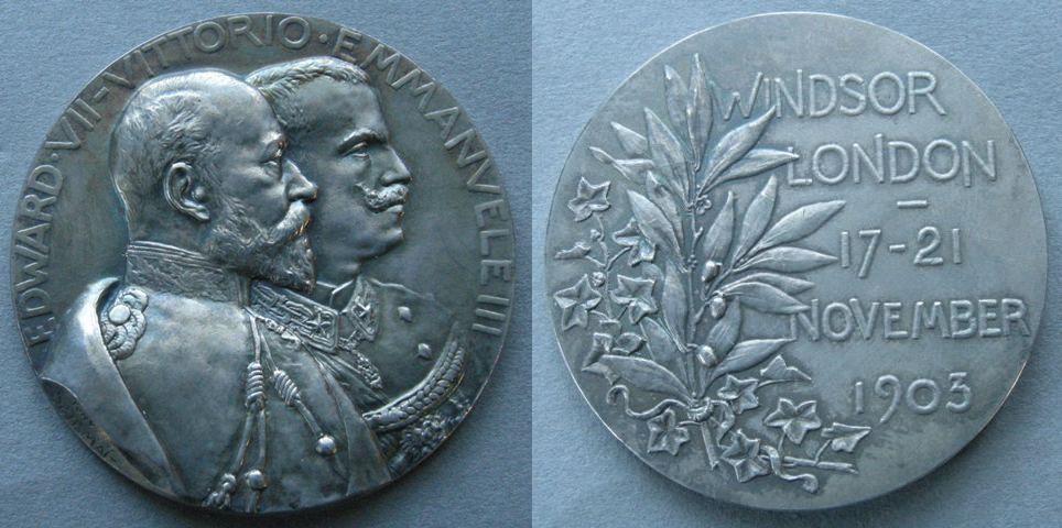 Italy. 	Medal commemorating the visit of King Vittorio Emanuele III to London & Windsor, 1903