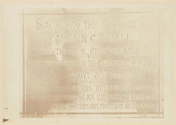 Brass tablet erected over Hall's grave by British Polar Expedition Brass tablet erected over Hall's grave by British Polar Expedition