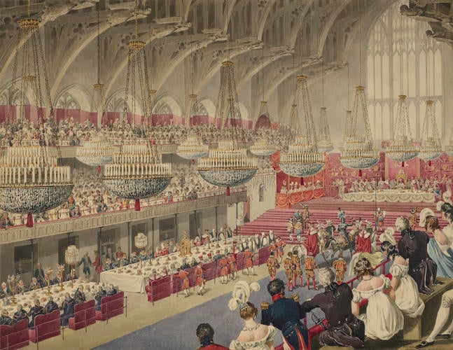 The Third and Last Challenge by the Champion during King George IV's Coronation Banquet in Westminster Hall