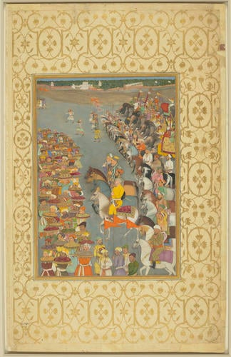 Master: Padshahnamah پادشاهنامه (The Book of Emperors)
Item: The Delivery of presents for Prince Dara-Shikoh's wedding (November-December 1632) Master: Padshahnamah پادشاهنامه (The Book of Emperors)
Item: The Delivery of presents for Prince Dara-Shikoh's wedding (November-December 1632)