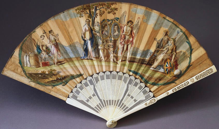 Fan depicting 'The Marriage of King George III and Princess Charlotte of Mecklenburg-Strelitz, 1761'