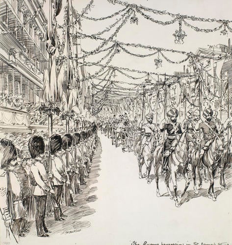 Marriage of the Duke and Duchess of York: the Queen's procession in St James's Street, 6 July 1893