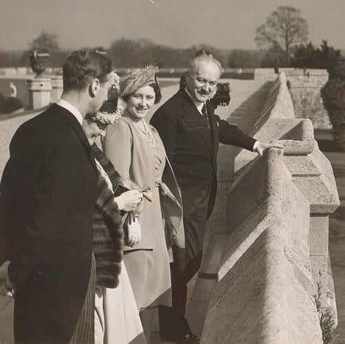 Master: Page 29 of Queen Mary's Album, vol. 29 (1st June 1938 - 10th Sept. 1940)
Item: King George VI, Queen Elizabeth and the French President and his wife Master: Page 29 of Queen Mary's Album, vol. 29 (1st June 1938 - 10th Sept. 1940)
Item: King George VI, Queen Elizabeth and the French President and his wife