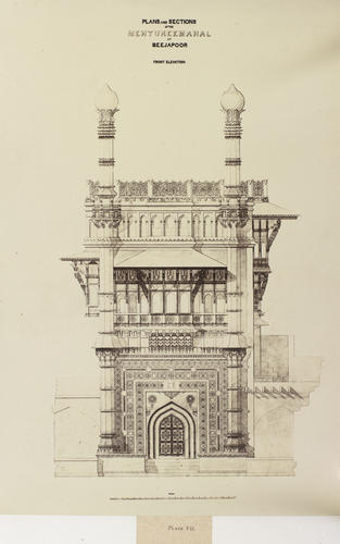 An Architectural Drawing of the Front Elevation of the Mehtar Mahal, Bijapur