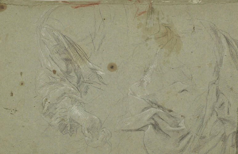 Recto: Studies for The Virgin Annunciate. Verso: Studies of an arm and drapery Recto: Studies for The Virgin Annunciate. Verso: Studies of an arm and drapery