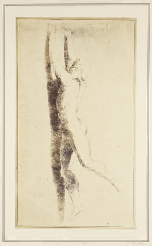 Study of a naked figure clinging to a wall