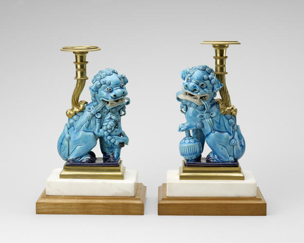 Pair of lions mounted as candelabra